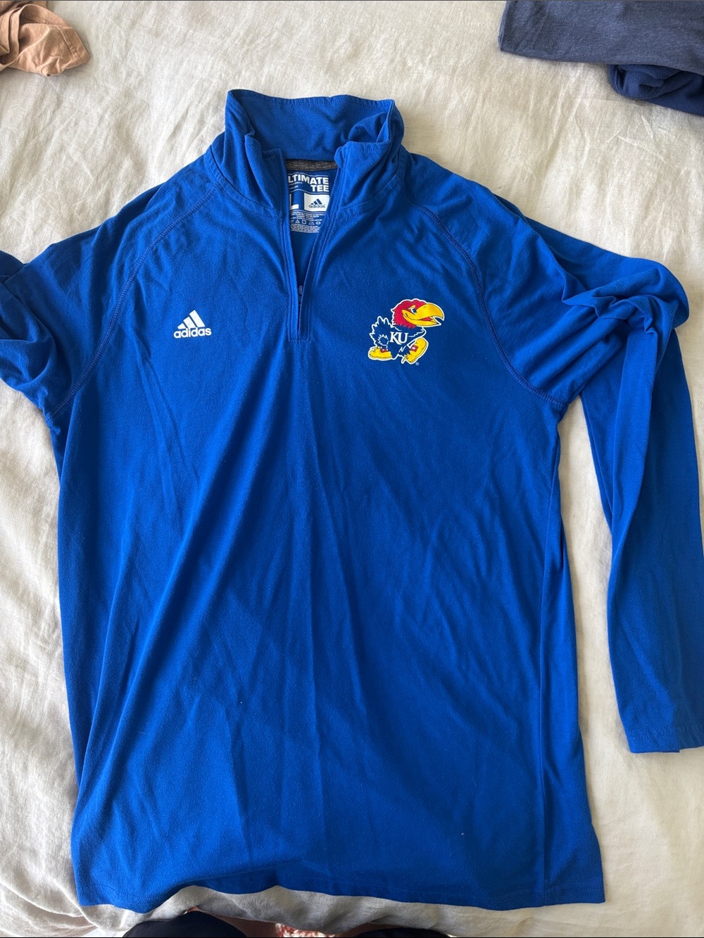 adidas Royal Blue Kansas Jayhawks Quarter-Zip Pullover